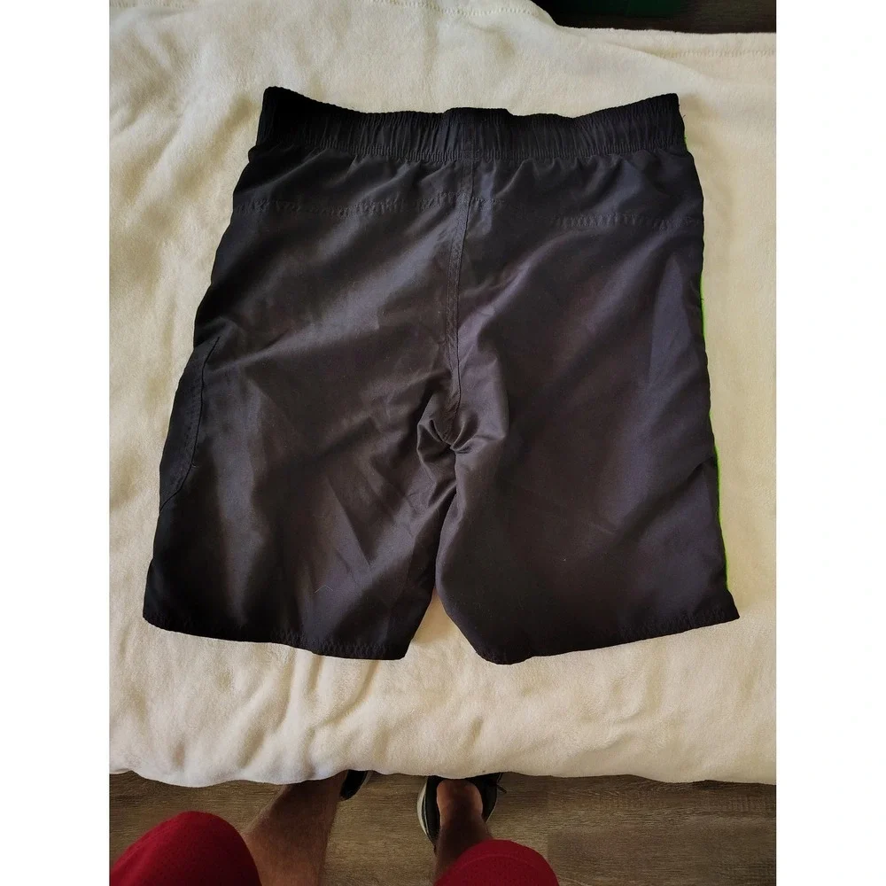 Speedo Mens Swim‎ Trunks Black Neon Green Mesh Lined Board Shorts Size XL